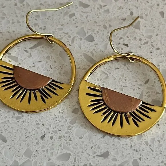 Vintage‎ Sunrise Sun Drop Dangle Earrings Retro - Picture 8 of 10